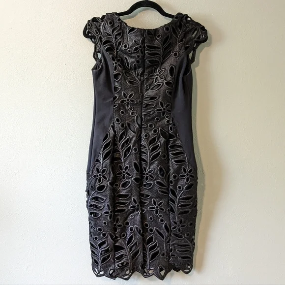 Eva Franco Black Jamila Cap Sleeve Cut Out Floral Lace Midi Dress Size 4 - Picture 6 of 10